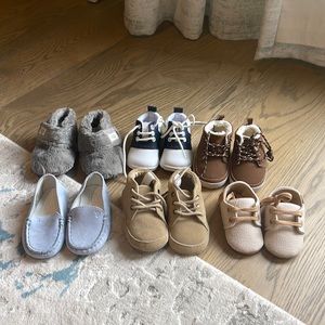 Assortment of baby boy shoes sizes range from baby to 12 months